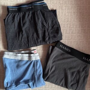 Hanes Men's Brief/Boxer Briefs  Bundle, L/ XL - Black, Gray, Blue Trio.